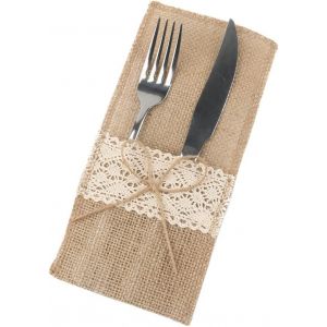 Lot De 24 Sacs &Agrave; Couverts En Toile De Jute Vintage-D&eacute;coration De Table Pour Mariage,No&euml;l,Bapt&ecirc;me,F&ecirc;te,Restaurant,Style F - Neuf