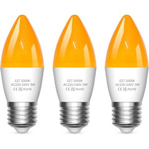CHENG-Ampoule Bougie LED E27 Ambre 2000K, Blocage de la Lumi&egrave;re Bleue Veilleuse LED 3W Chaude Doux pour Chambre &agrave; Coucher, Sommeil Sain, Lumi&egrave;re pour Chambre de B&eacute;b&eacute;, 3PCS - Neuf