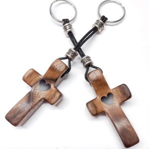Lot de 2 porte-cl&eacute;s en bois en forme de croix pour soulager le stress, une excellente id&eacute;e cadeau - Neuf
