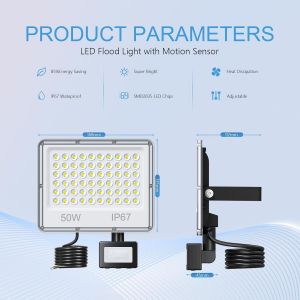 Asfasfq-Spot Led Extérieur Projecteur Detecteur De Mouvement 50w 5000lm 1 Pièces, 7000k Ip67 Projecteur Exterieur Eclairage Lampe Led Exterieur Pour Patio, Terrasse - Neuf