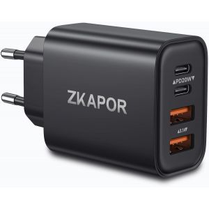 JGD-Chargeur USB C, 40W Prise USB C Chargeur Rapide 4 Ports Multi Secteur PD+QC Type C Adaptateur pour iPhone 16/16 Pro/16 Pro Max/15/14/13/12/11, Galaxy S24/S23, Huawei, Pad Pro/Air, Pixel - Noir - Neuf