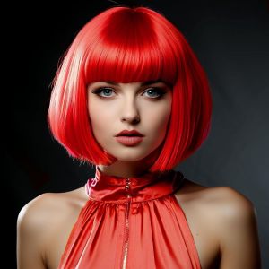 Ershi-Crreamily Perruque Courte Rouge Pour Femme, Perruque Courte Rouge Avec Frange, Cheveux Synthétiques Pour Femme, Rouge, 25 Cm[8 - Neuf