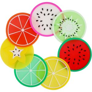 7 pièces Ronds en Silicone Verres à Thé et à Café, de la Nouveauté de Fruits Patron set de table avec Coaster Pieds, Meubles de Sets de table - Neuf