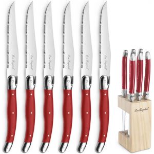 Bloc De 6 Couteaux Steak-Tradition-Acier Inoxydable 18/0,Finition Brillante-Rouge - Neuf