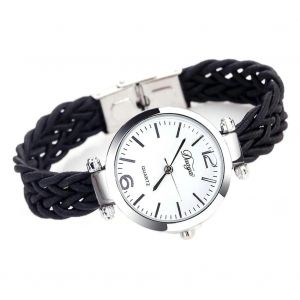 Duoya Femmes Tricoté Sangle Style Ethnique Bracelet Montre-Bracelet Chaîne Robe Montre À Quartz (Noir) - Neuf