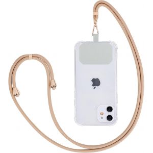 MDY-Cordon Telephone Portable Cordon Tour de Cou Collier Laniere Réglable Sangle de Suspension Téléphone Portable Bandoulière avec Patch Compatible avec Tous Les des Smartphones - Couleur Abricot - Neuf