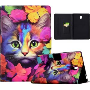 Kal-Coque Pour Samsung Galaxy Tab A 10.5 Pouces 2018 (Sm-T590/T595/T597), Multi-Angle Support Etui À Rabat Housse De Protection Motif De Couleur Avec Veille/Réveil Auto, Rose Et Chat - Neuf