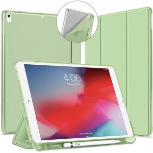 Coque Pour Ipad Air 3 2019 Avec Pencil Holder,Ipad Pro 10,5"" 2017 En Cuir Pu [Sommeil/R&eacute;veil Automatique],Souple Tpu De Protection Smart Shell Stand Housse Arri&egrave;re Translucide,Vert Clair - Neuf
