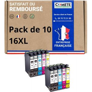 Marque française - 16XL - 10 Cartouches d'encre Compatibles avec Epson 16 XL T1631 Stylo Plume - pour Cartouche Epson Workforce WF 2510 WF 2010 2530 2540 (4 Noir et 6 Couleur) - Neuf