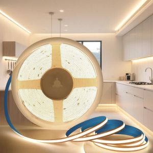Ruban Led Cob 12v, Bande Led 5m Blanc Chaud 3000k Lumineuse Led D&eacute;coupable Bandeau Largeur 8mm 320led/M Cri>90 Flexible Ruban Eclairage Int&eacute;rieur Pour Chambre, Cuisine, Sans Alimentation - Neuf