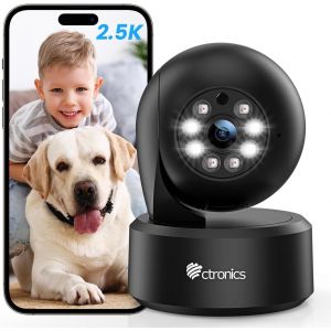 2,5K 4MP Cam&eacute;ra Surveillance WiFi Int&eacute;rieure, 2,4/5GHz PTZ Camera Bluetooth avec Vision Nocturne Couleur, PTZ 355&deg;/ 120&deg;, D&eacute;tection Humaine/Mouvement & Auto Tracking pour B&eacute;b&eacute;/Animaux (Noir) - Neuf