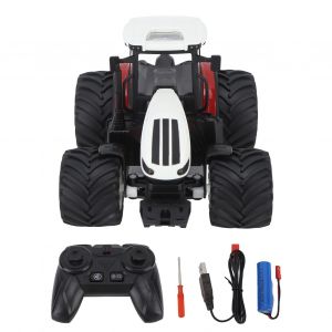 Tracteur Telecommande 1:24 2,4 G Pour Enfants, Jouet Agricole Rc, Antiderapant, Roues Larges Avec Lumiere, Cadeau De Noel Ou D'anniversaire, Rouge - Neuf
