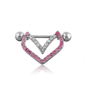 Piercing Pour Teton En Forme De Cour Avec Strass (Blanc Et Rose) - Neuf
