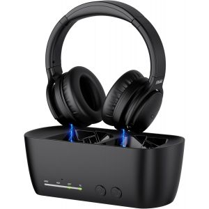 lbgwp60-Casque Sans Fil Pour Tv, Bluetooth 5.2 Et Station De Charge, 35 Heures De Lecture Audio, Pas De Retard De Synchronisation Des Lèvres, Option Numérique, Rca, Aux, Plug & Play, Noir - Neuf