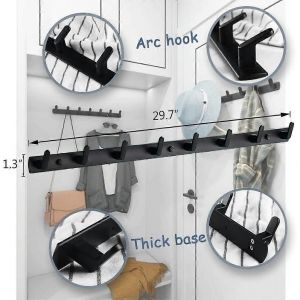 Porte-manteaux muraux avec 8 crochets Porte-serviettes suspendu 29,7 « x1,3 » Noir moderne suspendu pour vêtements entrée Salle de bain (8 crochets) - Neuf