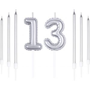 Eryi-Lot De Bougies D'anniversaire Argentées En Forme De Chiffre 13 Avec 6 Bougies Longues, 13 Bougies Pour 13e Anniversaire, Décoration De Gâteau Pour Fête D'anniversaire, Anniversaire De Mariage - Neuf