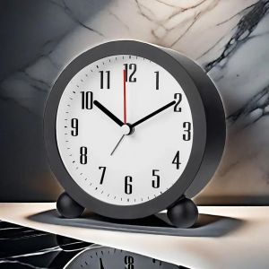 KAVRL-Mécanique Sans Tic-Tac Avec Veilleuse, U Domestique, Bureau, Grand Écran, Balayage Silencieux, Snooze, Décoration De Chevet, Réveil,White - Neuf