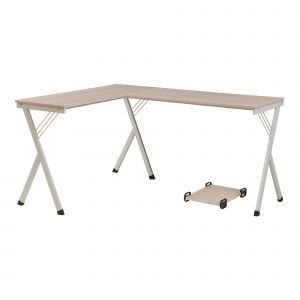 Bureau table poste de travail 158 x 120 x 75 cm blanc effet ch&ecirc;ne Helloshop26 03_0009069 - Neuf