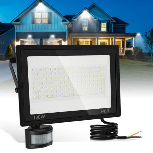 Projecteur Led Ext&eacute;rieur 4x 100w Avec D&eacute;tecteur De Mouvement, Support M&eacute;tallique Ajustable &iquest; Blanc Froid - Neuf