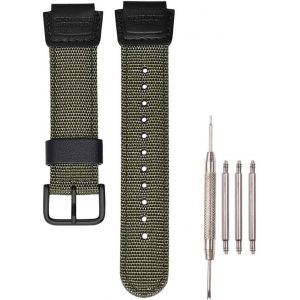 Kal-Bracelet En Nylon De 18 Mm Compatible Avec Casio Ae1200whb Sgw-300h 400 500 Aq-S810w - Bracelet De Montre Tissé Vert Armée Pour Homme - Neuf