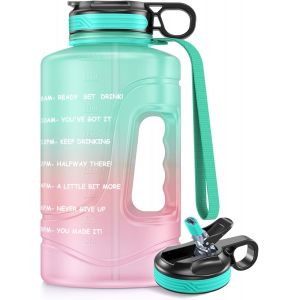 Bouteille D'eau De Motivation Avec Marquages De Temps Et Paille, 2,2 L, Grande Carafe D'eau De Sport Avec Poignée, Sans Bpa, Étanche Pour Fitness, Salle De Sport Et Sports De Plein Air, Vert - Neuf