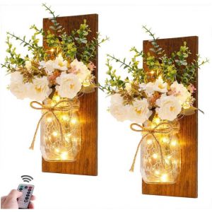 Rustique Mason Jar Appliques murales, à la Main de Conception d'éclairage Suspendus avec Télécommande, Chaîne de LED Lumières et Blanc Pivoine, Cuisine de Ferme Décorations, Décoration de la Maison - Neuf
