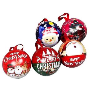 5pcs Noël rond en fer boîtes Dessin animé boule en forme de bonbons Boîtes cadeau créatives suspendues pour la maison Boutique motif aléatoire - Neuf