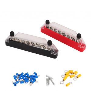 2 pcs 14 Post Power Distribution Block Bus Bar Set 2xM6 Post 12xM4 Vis Batterie Bo&icirc;te &agrave; bornes avec couvercle avec 32 bornes - Neuf