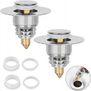 Yemaesre-Lot De 2 Bouchon Lavabo Salle De Bain - Bouchon Evier Salle De Bain Acier Inoxydable Avec Noyau À Ressort Compression, Durable Résistant À La Corrosion - Filtre Evier Pour Évier, Baignoires - Neuf