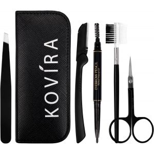Asfasfq-Kovira Kit Sourcils 5 Pièces - Ciseaux Sourcils En Acier Inoxydable, Brosse Sourcils Femme & Homme, Pince À Épiler, Crayon Sourcil & Feutre Avec Étui Noir - Mise En Forme, Coupe, Extension De - Neuf