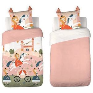 Parure De Lit Enfant Princesse &iquest; Housse De Couette 140x200 Cm + 1 Taie D&iquest;Oreiller 63x63 Cm Finition Matelass&eacute;e &iquest; Microfibre - Neuf