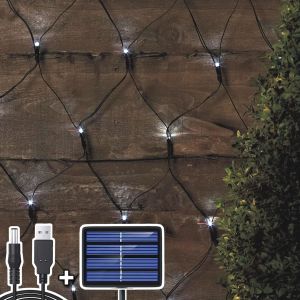 KAL-204 Led Filet Lumineux Solaire, 3M*2M Guirlande Lumineuses Filet Solaire/Usb Alimenté, Rechargeable Balcon Clôture Maille D'Éclairage, Lumières Corde Fée Etanche Romantique Déco Noel (Blanc Froid - Neuf