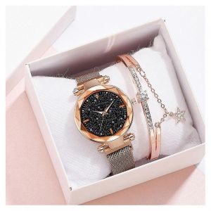 1 Ensemble De Ciel Étoilé Femmes Montre Bracelet Kit Avec Mouvement À Quartz Chronomètre Précis Montre-Bracelet Mode Simple Bracelet - Neuf