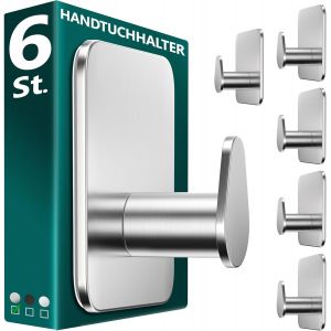 6 Pi&egrave;ces Crochet Adhesif Mural Noir - Porte Serviette Salle de Bain Imperm&eacute;able, Portemanteau Autocollant Acier Inox, Accroche Pour Torchon de Cuisine - Neuf