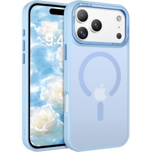 TRAHOO-Coque Magn&eacute;tique pour iPhone 17 Pro, 6,3 Pouces, Compatible avec MagSafe, Etui Translucide Mat Arri&egrave;re Housse Fine Antichoc Case, iphone 17 Pro Coque, Bleu Clair - Neuf