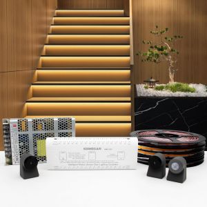 SUBZONAL-Smart Motion Sensing Treppenbeleuchtungsset KMG-3233, 100 cm langer, zuschneidbarer LED-Lichtstreifen f&uuml;r Innentreppen (Warmwei&szlig; 3000K, 16 Stufen) - Neuf