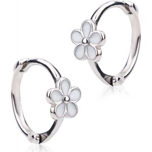 Kal-2pcs Boucles D'oreilles Créoles Argent 925, Mignonnes Boucles D'oreilles Créoles Marguerite Léger Cartilage Boucle D'oreille Hoop Boucles D'oreilles Créoles Florales Pour Femmes Filles - Neuf