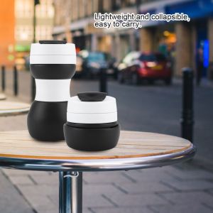 Hjlian Tasse A Cafe Pliable En Silicone Avec Couvercle Anti-Fuite, Ideale Pour Les Voyages, L'eau, Le The Ou L'exterieur (Noir) - Neuf