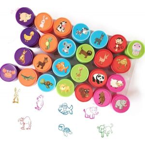 Kalanka-Animaux Stamp Set Pour Les Enfants, 26 Pcs Caoutchouc Encre Lavable Stampers Seal Pour Enfants Party Favor, Prix De L'école, Cadeau D'anniversaire, Apprendre Les Accessoires - Neuf