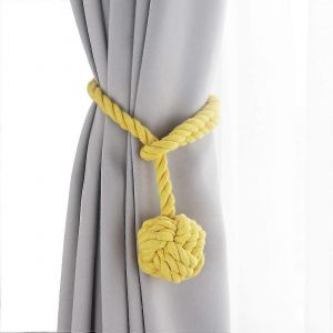 Sangle De Corde De Rideau,Tricot &Agrave; La Main Rideau De Coton Embrasse Retenue De Rideau D&eacute;coratif Lien De Rideau Cordon De Drap&eacute; Avec Une Seule Boule (Jaune) - Neuf
