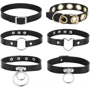 Kales-Choker Femme Gothique Cuir Pu Réglable Collier Ras Du Cou Pour Femme Et Homme Filles,Vintage,Punk Goth Rock Collier Necklace Choker,Noir - Neuf