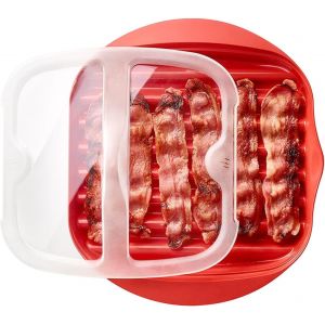 Kalanka-Micro-Wave Bacon Cooker, Grille De Bacon, Barbecue, Plateau Pour Micro-Ondes Avec Couvercle Anti-Éclaboussure, Récipient Pour Cuisson Du Bacon, Rend Croustillant En Quelques Minutes (Rouge, 2 - Neuf