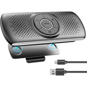 KALANKA-Kit Mains Libres pour Voiture Bluetooth 5.0 Haut-Parleur Micro Int&eacute;gr&eacute; avec Clip Support du GPS, Musique Slot Carte TF Reconnexion Automatique, Enceinte Voiture Brise-Soleil IOS Siri&Assistan - Neuf