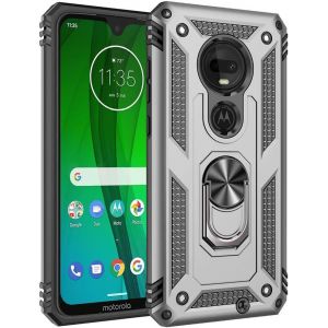 Kal-Coque Pour Motorola Moto G7 Plus /G7, Silicone Souple Et Pc Dur Coque Avec Support Béquille Métal Multi-Angles Etui, Protection Double Couche Multi-Fonctionnel Housse,Argent - Neuf