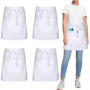 ERYI-4 Pièces Blanc Tablier De Taille, Courts Cuisine Tablier Pour Hommes Femmes Serveuse Chef, Parfait Pour Restaurant, Bistro, Café, Bar, Grill, Coiffure (Polycoton - Blanc) - Neuf
