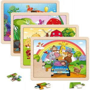 KASFL-Animaux Puzzle En Bois Enfant Pour 3 4 5 6 Ans,Puzzles De Animaux De 4×24 Pièces,Jouet Educatif Préscolaire,Jouets Cadeaux Pour Enfants De 3 À 8 Ans Garçons Filles - Neuf