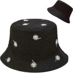 Chapeau Réversible Chapeau De Seau Chapeau De Soleil De Pêche Pour Les Femmes Filles,Daisy Noir - Neuf