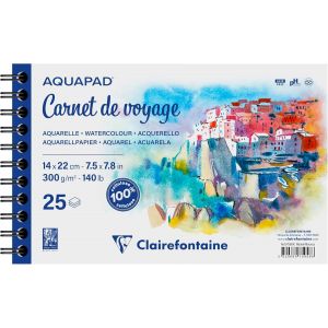 975958c - Carnet De Voyage Spiralé Aquapad - 25 Feuilles Papier Aquarelle Blanc Grain Moyen Fin 14x22 Cm 300g - Idéal Pour Les Artistes Globe-Trotteurs - Neuf