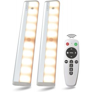 Lot De 2 Lampes &Agrave; D&eacute;tecteur De Mouvement Avec T&eacute;l&eacute;commande - &Eacute;clairage De Placard &Agrave; Piles &Agrave; Intensit&eacute; Variable - Veilleuses Led D'int&eacute;rieur Pour Cuisine, Couloir, Escalier, 3 Couleurs R&eacute;glables - Neuf