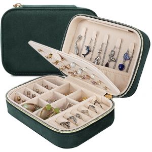 Trahoo-Boite Bijoux Voyage, Petit Boite A Bijoux, Bo&icirc;te &Agrave; Bijoux Femme, Bo&icirc;te &Agrave; Bijoux Velours, Boite A Bijoux Pour Bagues, Boucles D'oreilles, Colliers, Bracelets (Vert) - Neuf